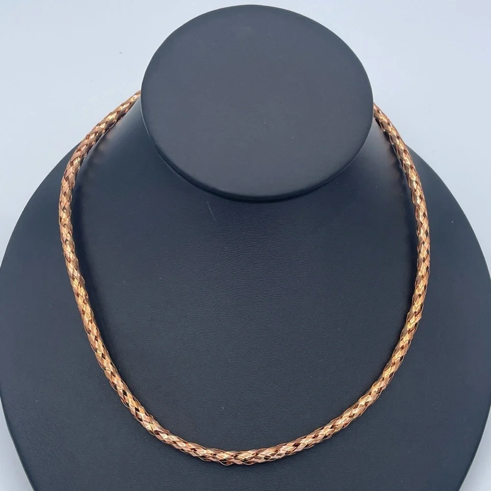 Milor Italy Bronze Chunky Collar Necklace Set 18” Textured Mesh & Braided Tube - Picture 3 of 7